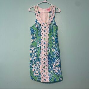 Lilly Pulitzer Blue and Green Dress with White Crochet Detail